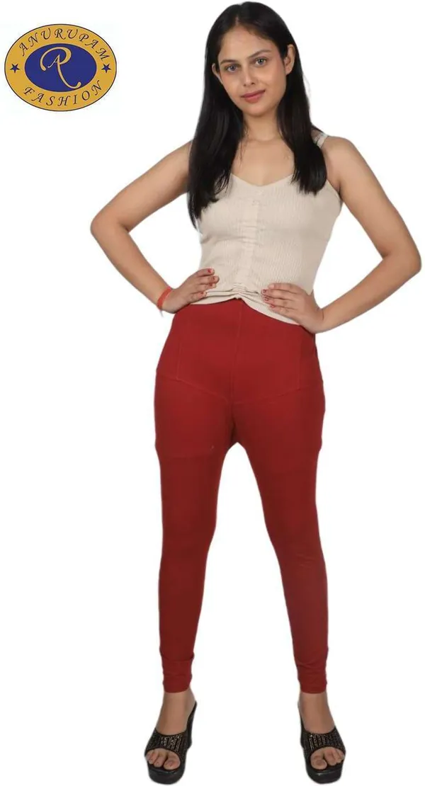 Maroon_Cotton_Blend_Solid_Casual_Ethnic_Wear_Leggings_For_Women
