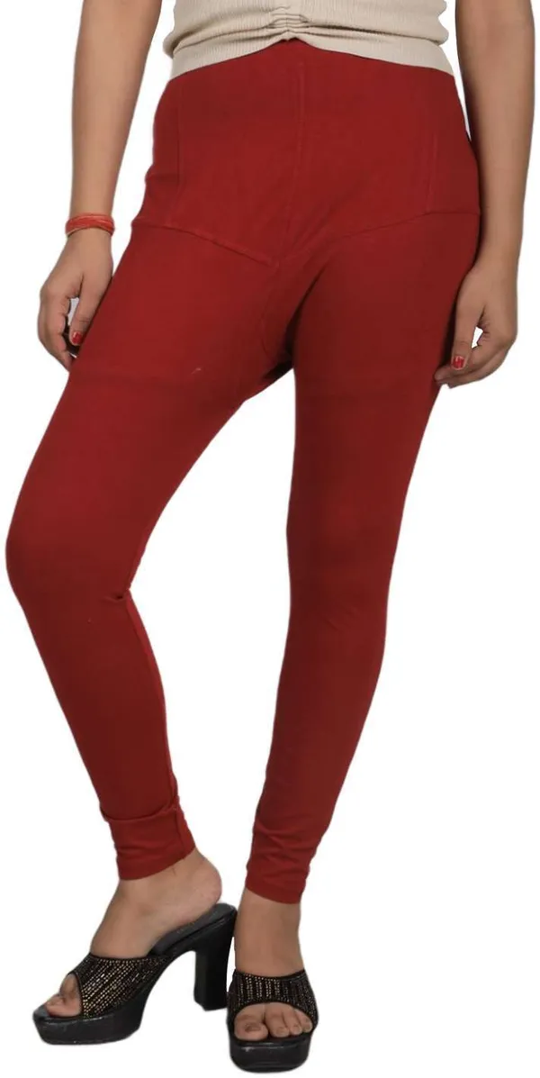 Maroon_Cotton_Blend_Solid_Casual_Ethnic_Wear_Leggings_For_Women