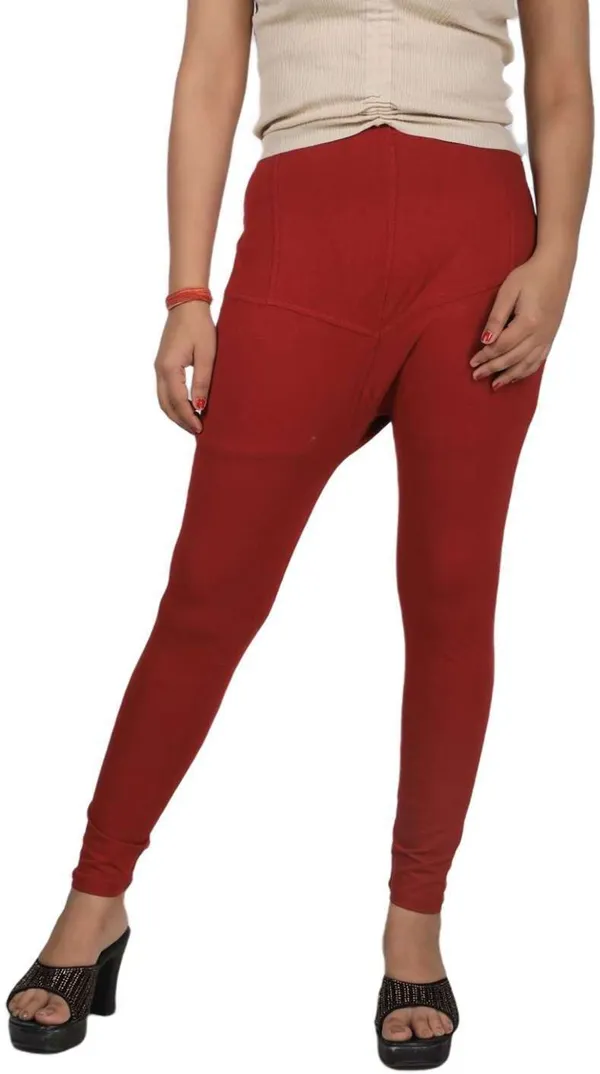 Maroon_Cotton_Blend_Solid_Casual_Ethnic_Wear_Leggings_For_Women