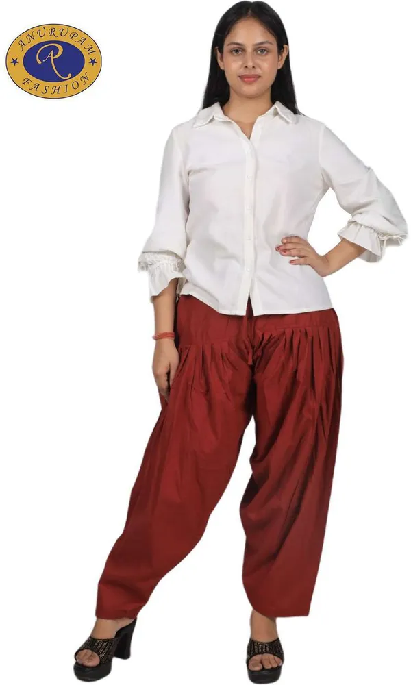 Maroon_Regular_Pure_Cotton_Solid_Salwar_For_Women
