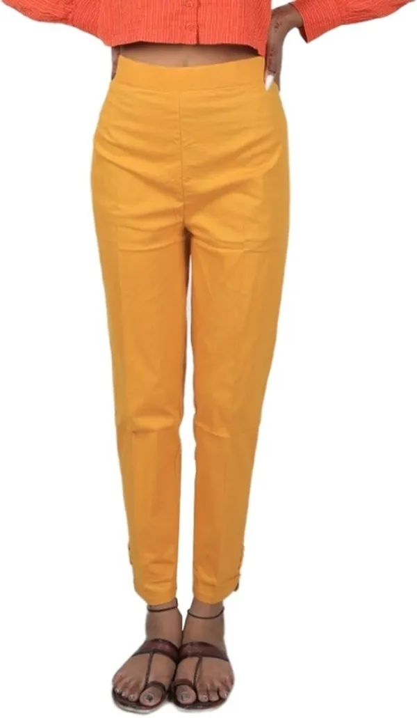 Yellow_Regular_Casual_Cotton_Blend_Trouser_For_Women