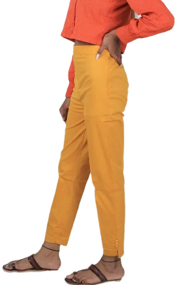 Yellow_Regular_Casual_Cotton_Blend_Trouser_For_Women