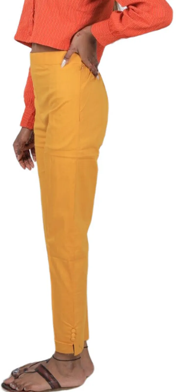 Yellow_Regular_Casual_Cotton_Blend_Trouser_For_Women