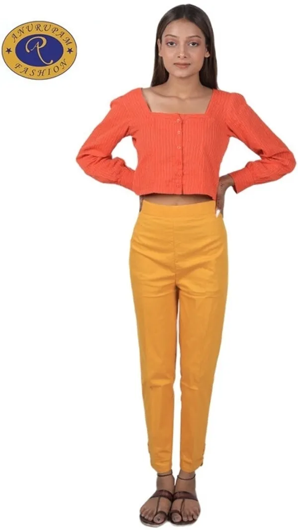 Yellow_Regular_Casual_Cotton_Blend_Trouser_For_Women