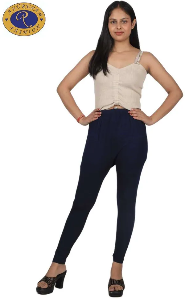 Dark_Blue_Cotton_Blend_Solid_Casual_Western_Wear_Leggings_For_Women