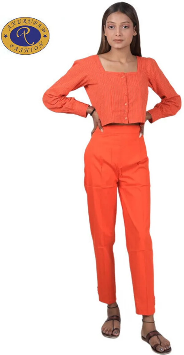 Orange_Regular_Casual_Cotton_Blend_Trouser_For_Women