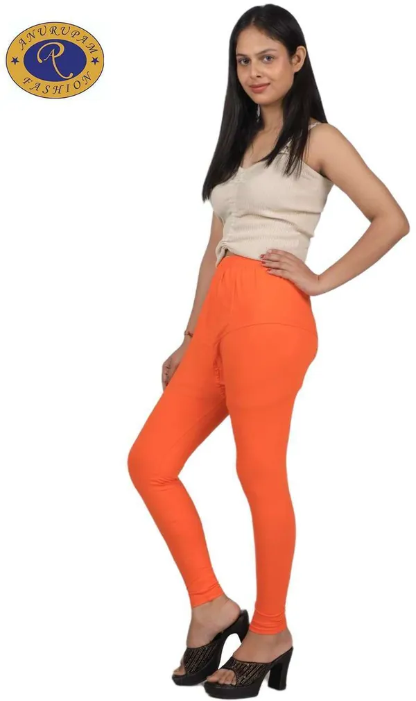 Orange_Cotton_Blend_Solid_Casual_Ethnic_Wear_Leggings_For_Women