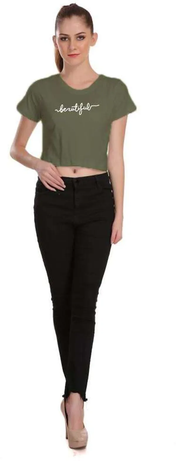 Dark_Green_Casual_Printed_Pure_Cotton_Crop_Top_For_Women