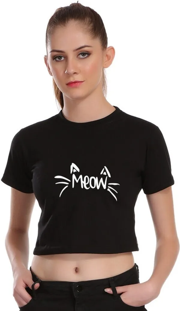 Black_Casual_Printed_Pure_Cotton_Crop_Top_For_Women