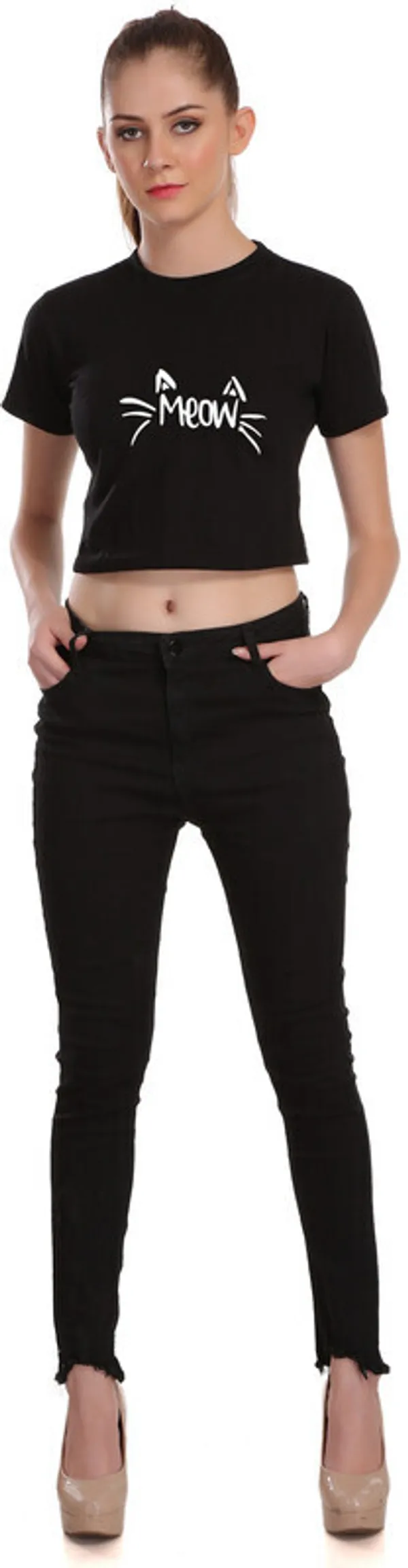 Black_Casual_Printed_Pure_Cotton_Crop_Top_For_Women