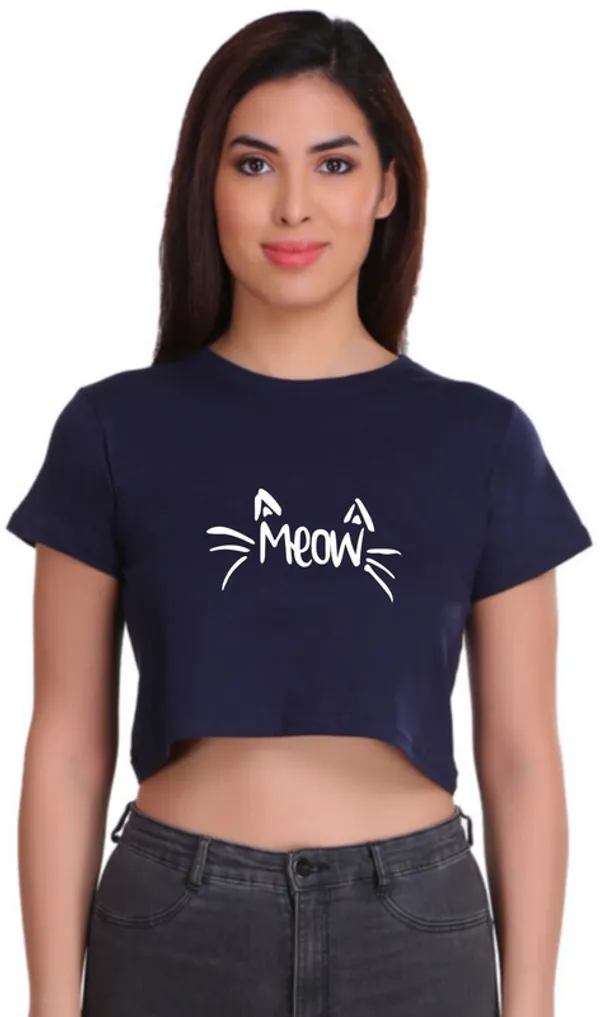 Dark_Blue_Casual_Printed_Pure_Cotton_Crop_Top_For_Women