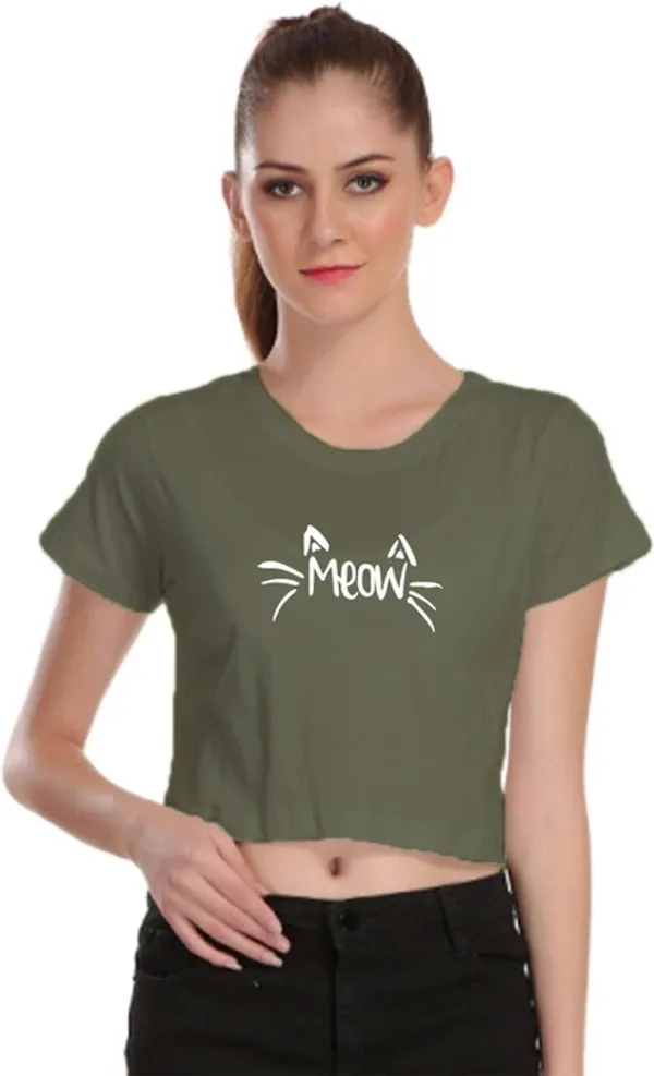 Dark_Green_Casual_Printed_Pure_Cotton_Crop_Top_For_Women