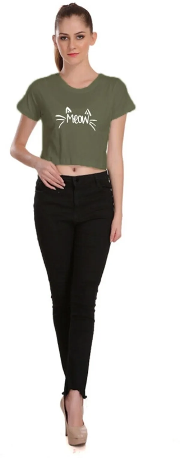 Dark_Green_Casual_Printed_Pure_Cotton_Crop_Top_For_Women