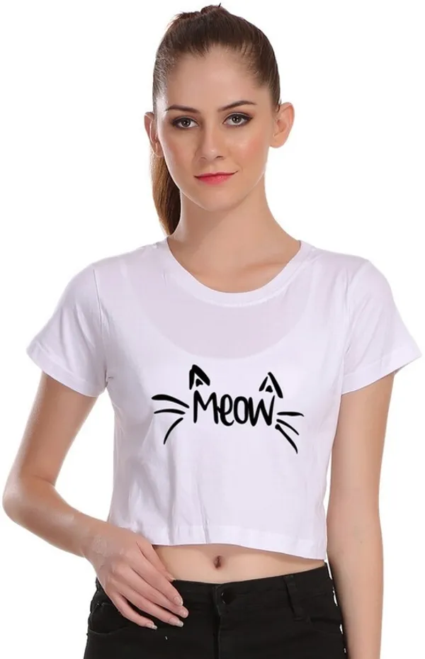 White_Casual_Printed_Pure_Cotton_Crop_Top_For_Women