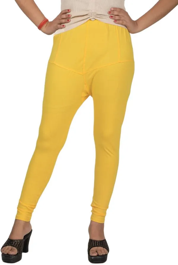 Yellow_Cotton_Blend_Solid_Casual_Ethnic_Wear_Leggings_For_Women