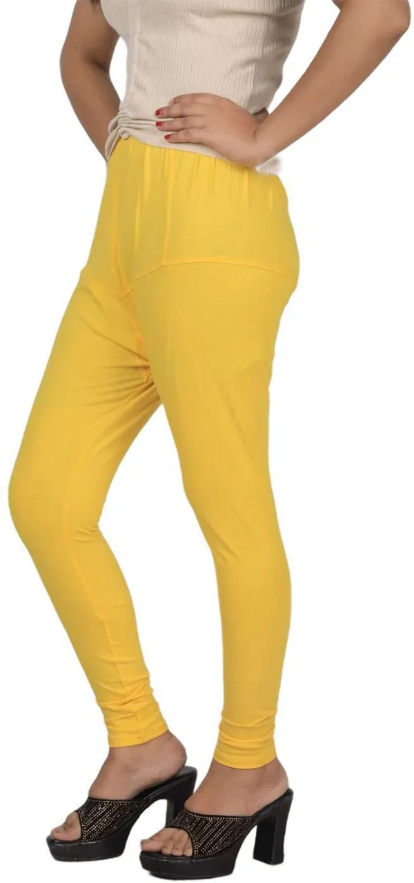 Yellow_Cotton_Blend_Solid_Casual_Ethnic_Wear_Leggings_For_Women