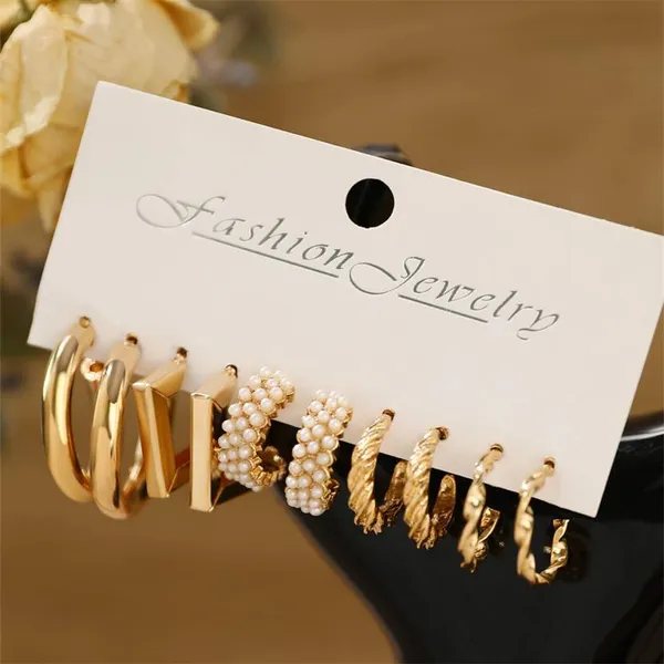 Gold_Plated_5_Pairs_Combo_Earring_Set__for_Women_|_Trendy_Stylish_Geometric_Twist_Pearl_Hoop_Earrings