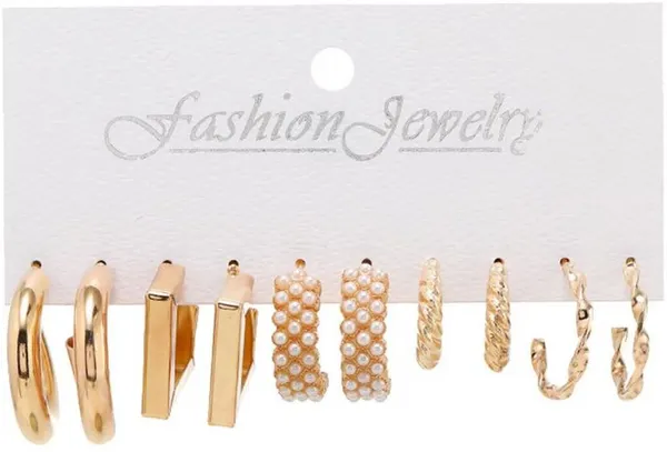 Gold_Plated_5_Pairs_Combo_Earring_Set__for_Women_|_Trendy_Stylish_Geometric_Twist_Pearl_Hoop_Earrings