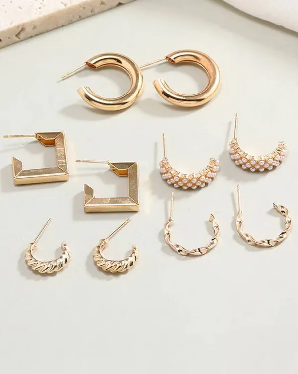 Gold_Plated_5_Pairs_Combo_Earring_Set__for_Women_|_Trendy_Stylish_Geometric_Twist_Pearl_Hoop_Earrings