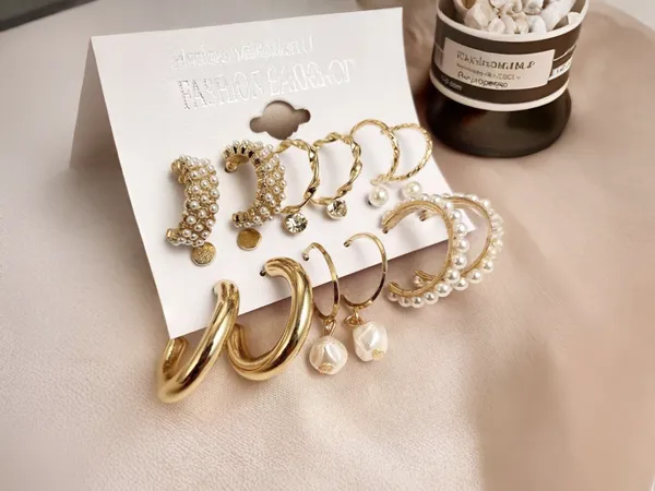Pairs_of_9_Gold_Plated_Earrings_Set_for_Women_|_Trendy_Stylish_Geometric_Twist_Pearl_Hoop_Earrings