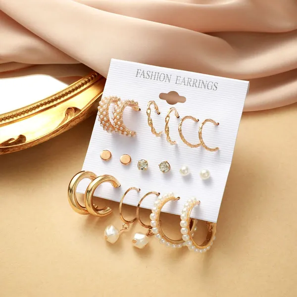 Pairs_of_9_Gold_Plated_Earrings_Set_for_Women_|_Trendy_Stylish_Geometric_Twist_Pearl_Hoop_Earrings