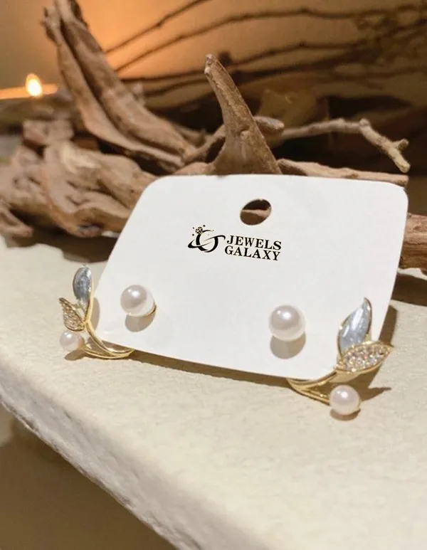 Gold_Plated_Pinterest_Earrings_|Korean_Leaf_Pearl_Studs_Earrings