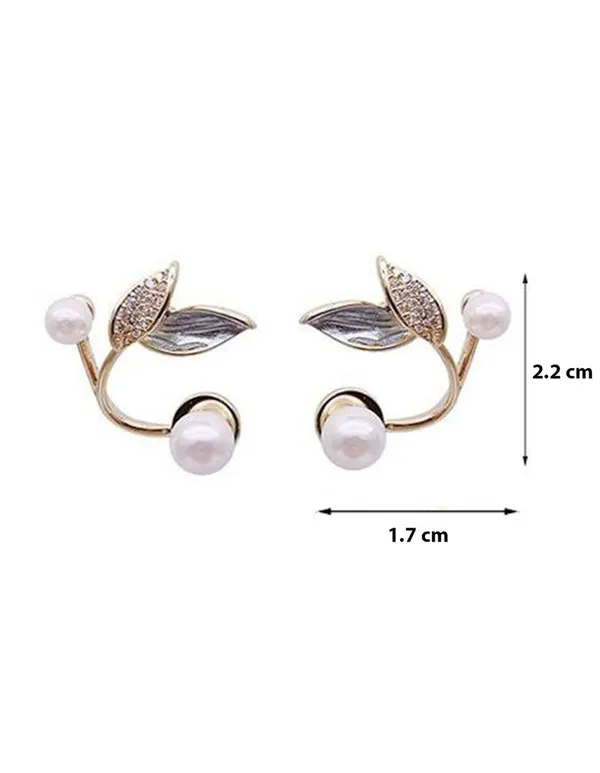 Gold_Plated_Pinterest_Earrings_|Korean_Leaf_Pearl_Studs_Earrings
