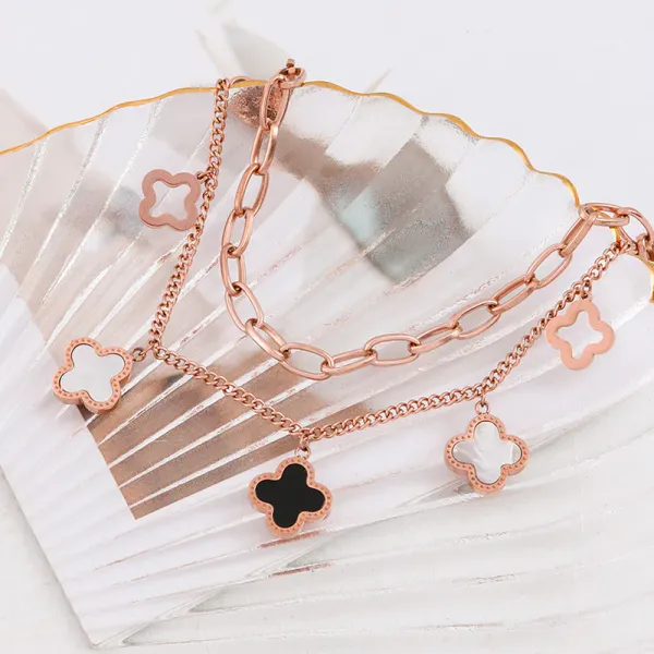 Rose_Gold_Clover_Bracelet_for_Women_|_Waterproof_Stainless_Steel_Adjustable_Double_Layer_Bracelet