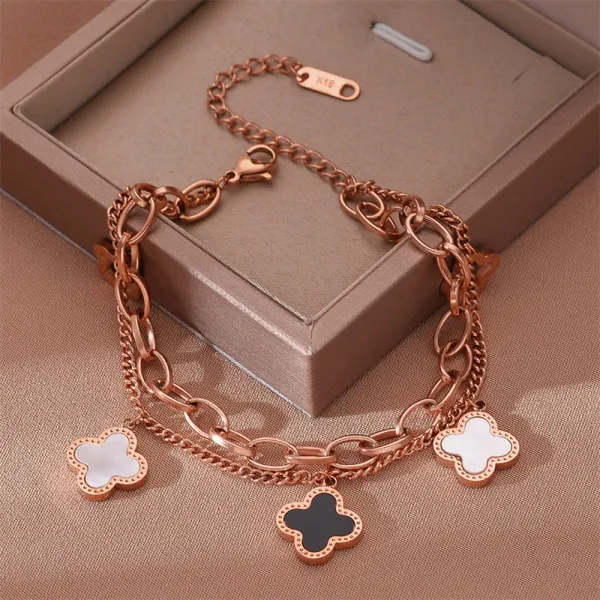 Rose_Gold_Clover_Bracelet_for_Women_|_Waterproof_Stainless_Steel_Adjustable_Double_Layer_Bracelet