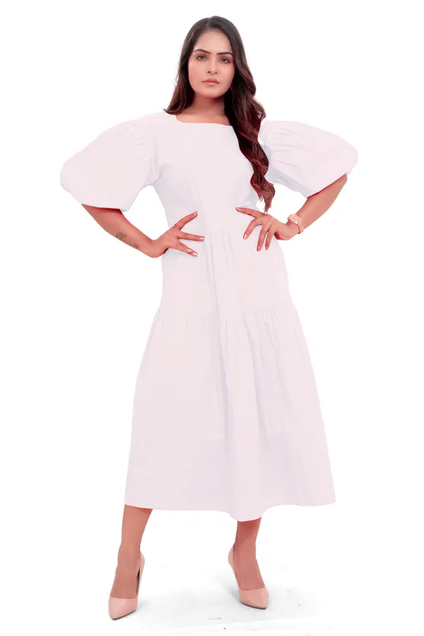 White_Cotton_Poplin_Full_Length_Long_Dress_For_Women