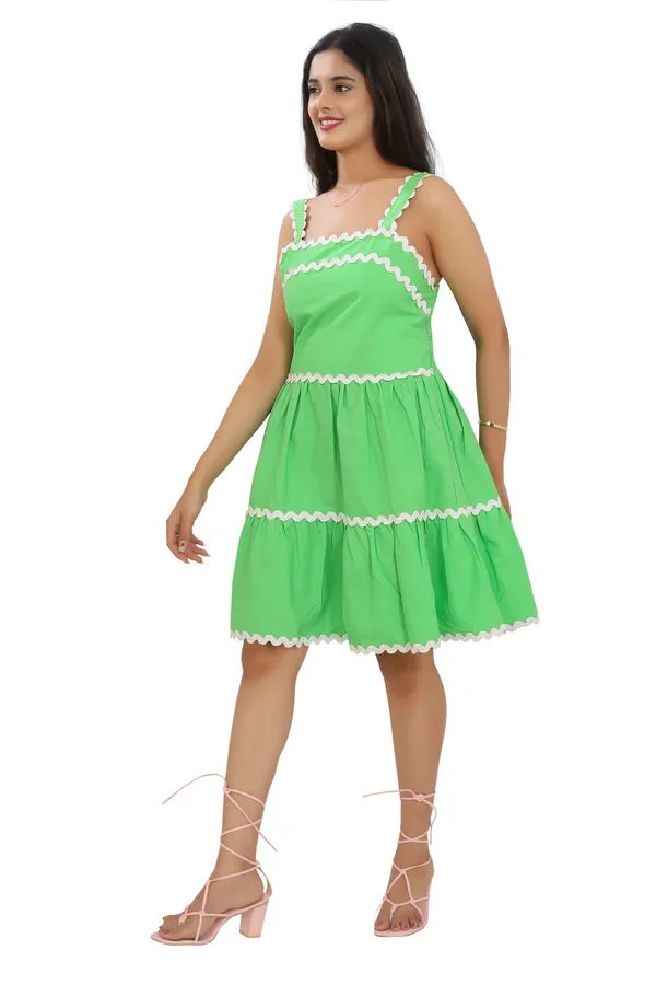 Green_Cotton_Poplin_Short_length_Spaghetti_with_zigzag_lace_Dress__For_Women