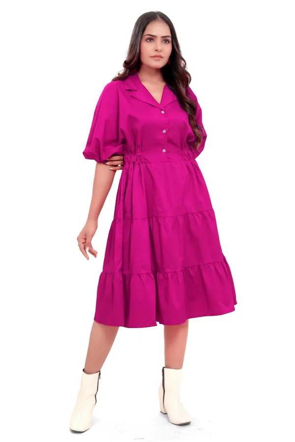 Pink_Cotton_Poplin_Coat_Collar_Frill_Short_Dress_For_Women