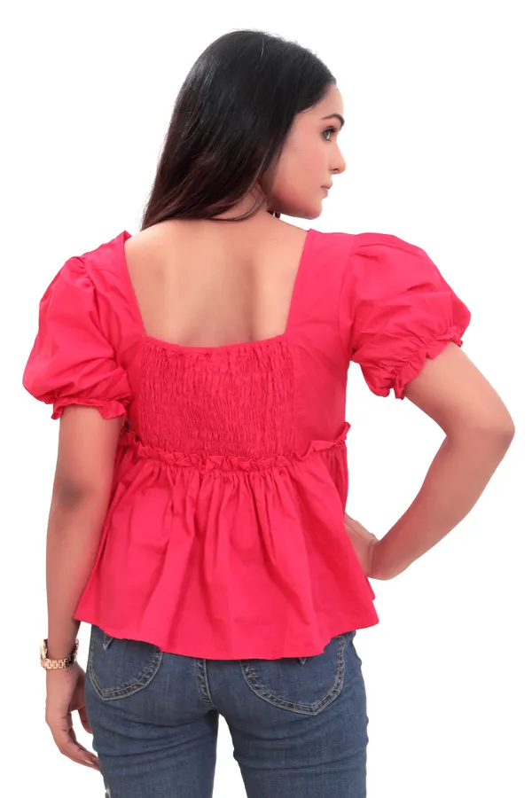 Hot_Pink_Cotton_Poplin_Frill_Style_Crop_Top_For_Women