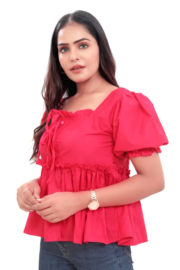 Hot_Pink_Cotton_Poplin_Frill_Style_Crop_Top_For_Women