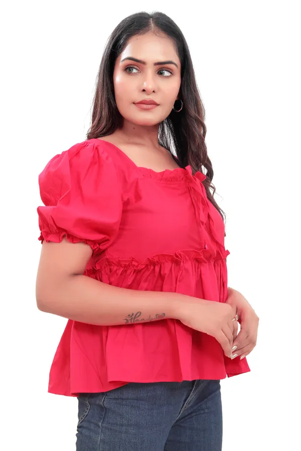 Hot_Pink_Cotton_Poplin_Frill_Style_Crop_Top_For_Women