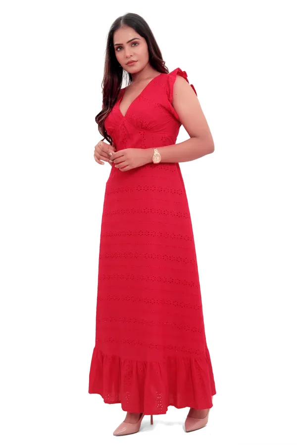 Red_Cotton_Schiffli_Back_Knot_Long_Dress_For_Women