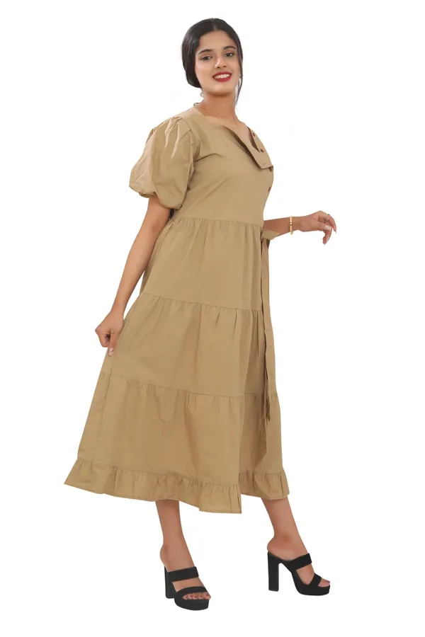 Brown_Cotton_Poplin_Full_Length_A_Line_Long_Dress_For_Women