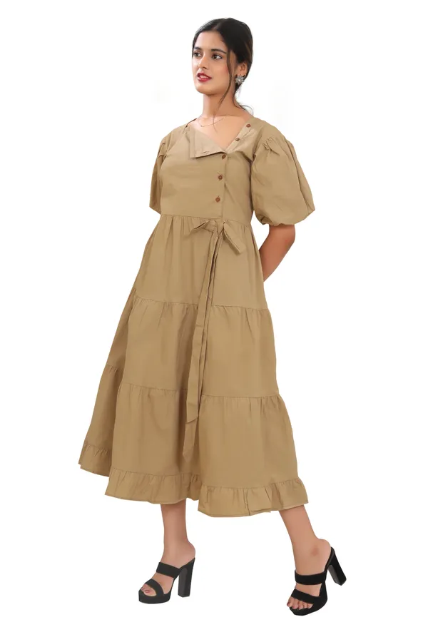 Brown_Cotton_Poplin_Full_Length_A_Line_Long_Dress_For_Women