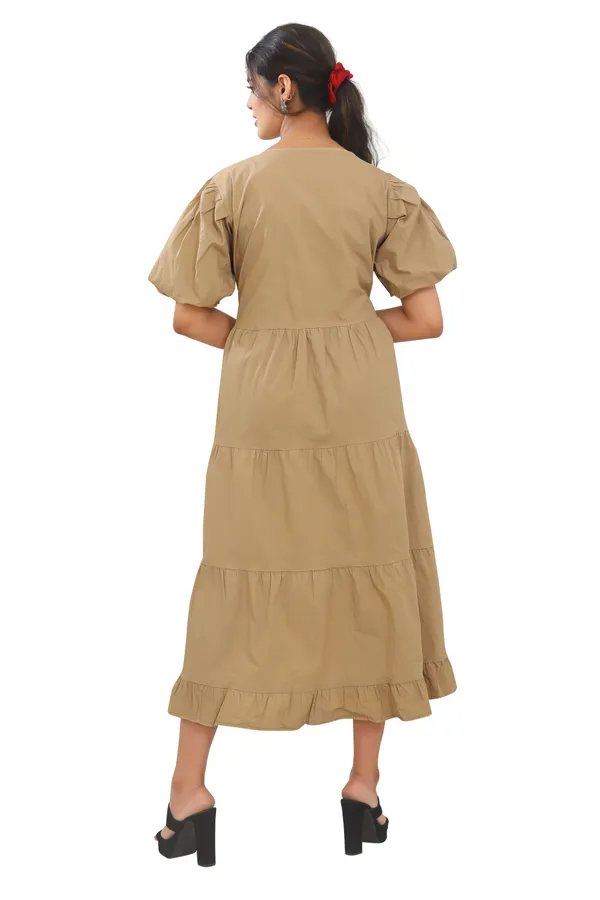 Brown_Cotton_Poplin_Full_Length_A_Line_Long_Dress_For_Women