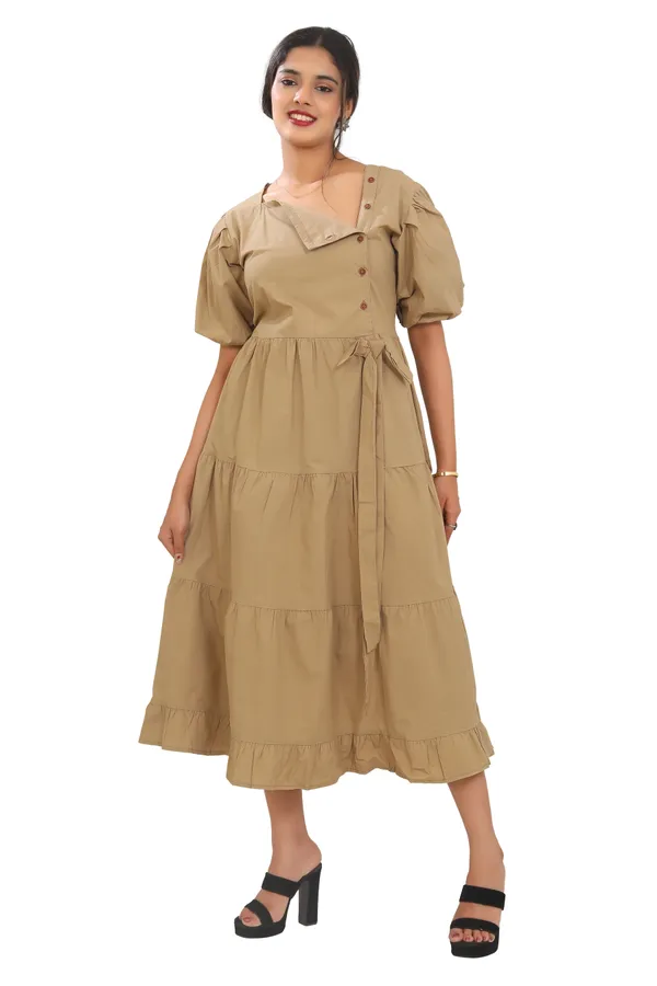 Brown_Cotton_Poplin_Full_Length_A_Line_Long_Dress_For_Women