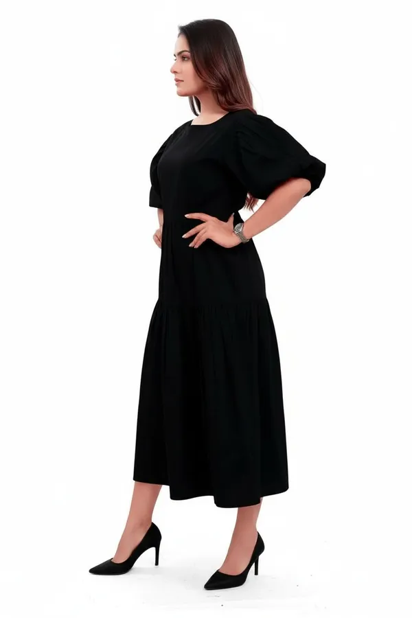 Black_Cotton_Poplin_Full_Length_Long_Dress_For_Women