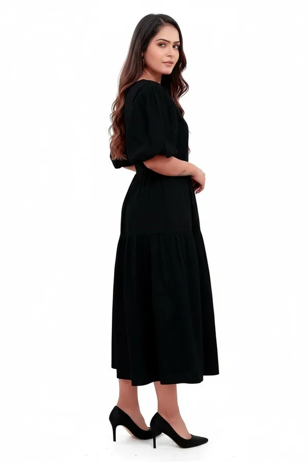 Black_Cotton_Poplin_Full_Length_Long_Dress_For_Women