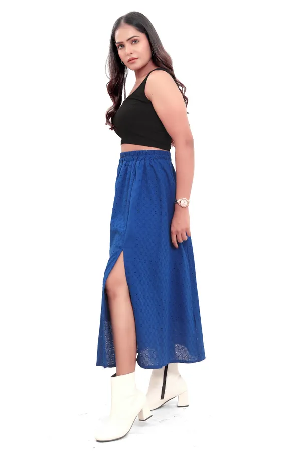 Blue_Cotton_Schiffli_Slit_Cut_Skirt_For_Women