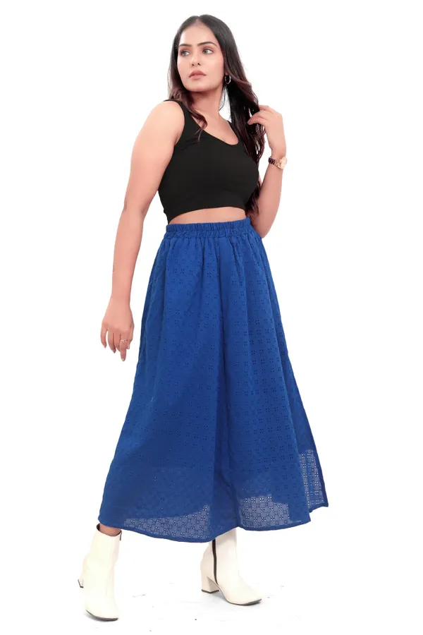 Blue_Cotton_Schiffli_Slit_Cut_Skirt_For_Women