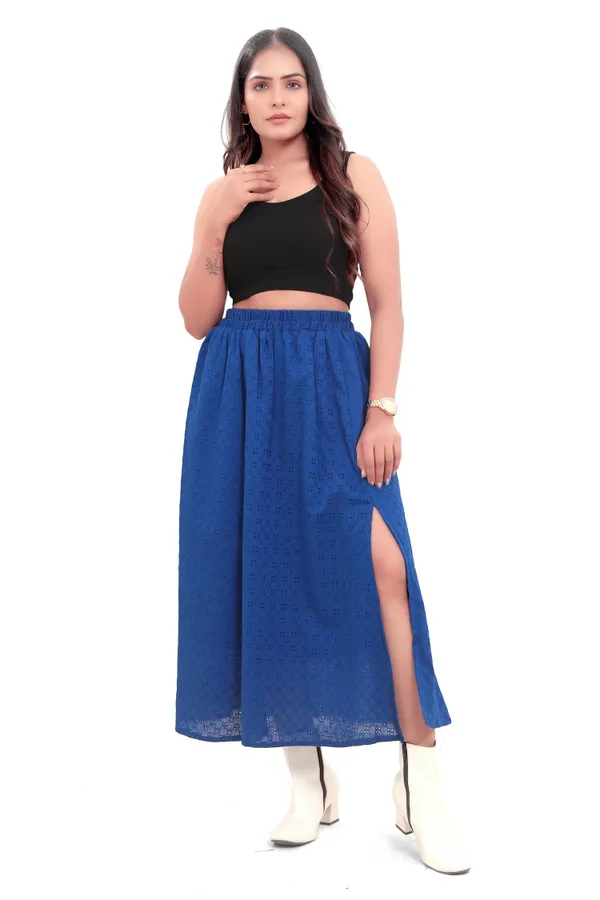 Blue_Cotton_Schiffli_Slit_Cut_Skirt_For_Women