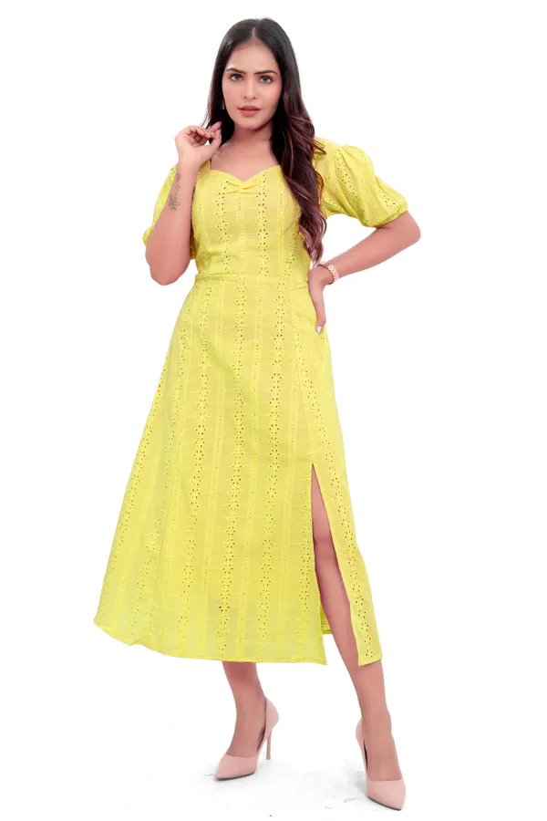 Lime_Green_Cotton_Schiffli_Slit_Cut_Back_Open_Long_Dress_For_Women