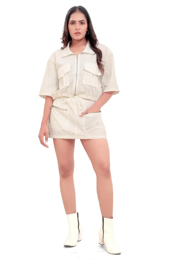 White_Cotton_Poplin_Skirt_And_Zipper_Top_Co-Ord_Set_For_Women