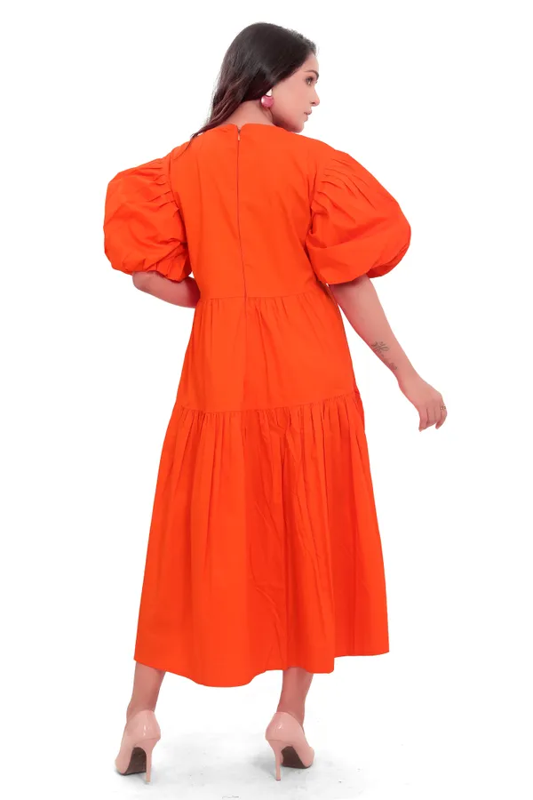 Orange_Cotton_Poplin_Full_Length_Long_Dress_For_Women