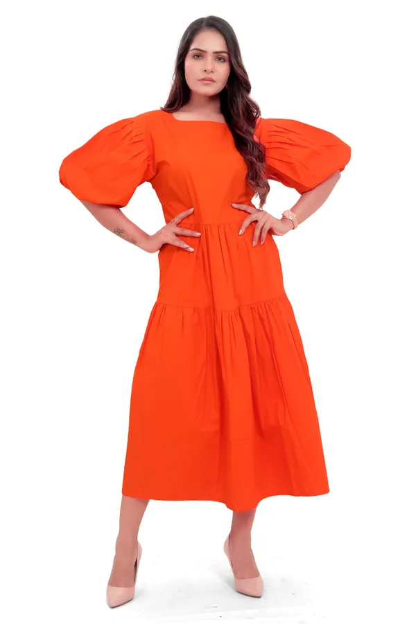 Orange_Cotton_Poplin_Full_Length_Long_Dress_For_Women
