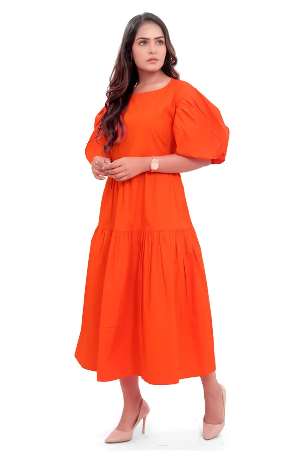 Orange_Cotton_Poplin_Full_Length_Long_Dress_For_Women